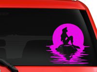 Ariel the little mermaid on rock fairy tale and Moon car truck SUV window laptop Kitchen wall macbook decal sticker Approx 8 inches pink