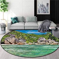 RUGSMAT Tropical Modern Flannel Microfiber Round Area Rug,Scenery of Island Tree Protect Floors While Securing Rug Making Vacuuming Diameter-47
