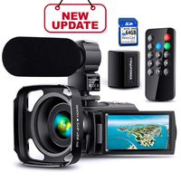 【Full Upgrade】Ultra HD Video Camera Camcorder with Rechargeable Microphone 1080P 42M Vlogging Camera YouTube Digital Camera IPS Touch Screen Remote Control IR Night Vision, Lens Hood, Battery Charger