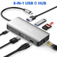Hieha USB C Hub,MacBook Pro Adapter USB C Dongle,8 in 1 Type C Hub Adapter with Ethernet Port,4K USB C to HDMI,100W PD,2 USB 3.0 Ports,SD/TF Card Reader Adapter Compatible for Other USB C Laptops