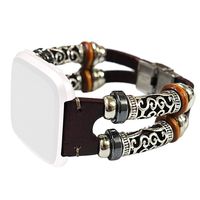 TeaBoy Band Compatible with Fitbit Versa/Versa Lite,Women Men Leather Native Aborigines Style Stainless Steel Wristbands Bracelet Strap Band Compatible with Fitbit Versa/Versa Lite