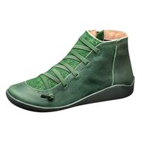 Dainzuy Women's Arch Support Boots Fashion Lace Up Side Zipper Ankle Booties Comfortable Leather Flat Heel Boots Green