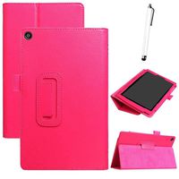 Iusun for Amazon Kindle Fire HD 8'' 8thTablet Case,Lightweight Shockproof Case Cover Hybrid Rubber Trifold Stand PU+Leather Magnetic Solid Protective Shell/Skin (hot Pink)