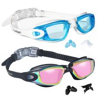 EverSport Swim Goggles, Pack of 2, Swimming Glasses for Adult Men Women Youth Teens, Anti-Fog, UV Protection, Shatter-Proof, Watertight(Black with Pink Lenses & LightBlue)