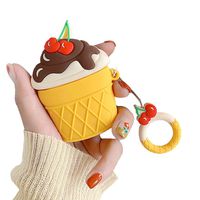 ICI-Rencontrer Super Creative 3D Summer Fresh Sweet Cherry Chocolate Ice Cream Design Airpods Case Cute Airpods Accessories Soft Silicone Protective Case with Decoration White