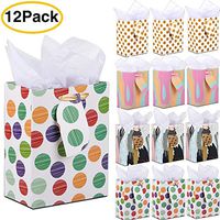 Christmas Gift Bags Bulk with Tissue Paper and Handles, WantGor 12 Pack 13x10x4.5 Inch Paper Bags, Shopping Bags, Party Favor Bags with Tags for Wedding/Bridesmaid, Birthday(Style A, Large)