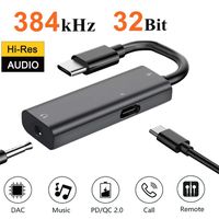 2 in1 USB C to 3.5mm Headphones Charge Jack Adapter DAC - 32 Bit/384khz Aux Audio + PD Fast Charging Converter for Samsung Note10,OnePlus 6T/7 Pro,Google Pixel 3/3 XL/2/2 X,iPadPro 2018,Huawei etc.
