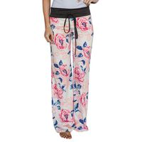 Ulanda Women Fashion Plaid Floral Print Wide Leg Lounge Pants Comfy Drawstring Palazzo Wide Leg Yoga Pants White