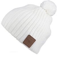 Mydeal Wireless Bluetooth Beanie Hat Pom Pom Music Knitted Cap with Headphone Headset Earphone Stereo Speakers and Mic Hands Free for Outdoor Sport Skiing Snowboard Jogging, White