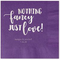 Canopy Street Nothing Fancy, Just Love Personalized Luncheon Napkins - 100 Violet Purple Paper Coined Napkins with a Choice of foil. 6 1/2'' x 6 1/2'' Folded, Made in The USA