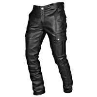 Men's Motorcycle Leather Pants - Men Plain Motorcycle Leather Chaps Multi Pocket Operator Cargo Pant Trouser