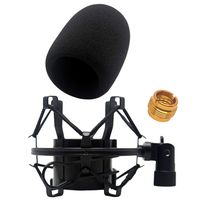 AT2020 Foam Windscreen with Shock Mount by Vocalbeat - Mount Made from Quality Materials to Eliminate Vibrations - Acoustic Foam Act as a Pop Filter for your Mic - Black Bundle