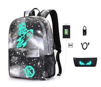 Anime Anti-theft Backpack, Luminous School Bag, Waterproof Laptop Backpack with USB Charging Port, Unisex 15.6 Inch College Daypack, Astronaut