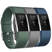 iGK Replacement Bands Compatible for Fitbit Charge 2, Adjustable Replacement Bands with Metal Clasp Classic Edition 3Packs Olive Grey DarkBlue Large