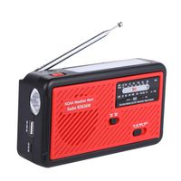 Emergency Radio with Solar and Hand Crank Self Powered, Portable FM/AM NOAA Weather Radio with Alert Battery USB Recharging LED Flashlight Cell Phone Charger (red)