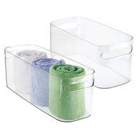 mDesign Bathroom Vanity Plastic Organizer Storage Bin Tote with Handles for Health and Beauty Products, Shampoo Bottles, Lotions, Hand Towels - 2 Pack - Clear