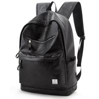 PU Black Leather Backpack School College Bookbag Laptop Rucksack