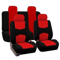 FH Group Universal Fit Full Set Flat Cloth Fabric Car Seat Cover, (Red/Black) (FH-FB050114, Fit Most Car, Truck, Suv, or Van)