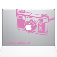 The Decal Guru I Shoot People Camera Decal Vinyl Sticker, 15" MacBook Pro (2015 & Older Models), Pink (1647-MAC-15P-BG)