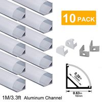 hunhun 10-Pack 3.3ft/1Meter V Shape LED Aluminum Channel System with Milky Cover, End Caps and Mounting Clips, Aluminum Profile for LED Strip Light Installations, Very Easy Installation