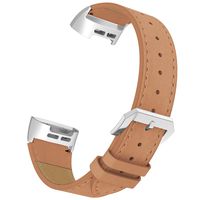 Simpeak Band Compatible with Fitbit Charge 3/Charge 3 SE, Women Men Slim Genuine Wristband Strap Replacement for Fitbit Charge 3/3 SE, Brown