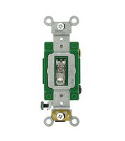 Leviton 3031-PLC 30 Amp, 120 Volt, Toggle Pilot Light, Illuminated On, Neutral Single-Pole AC Quiet Switch, Extra Heavy Duty Grade, Self Grounding, Clear