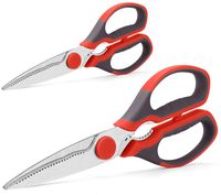 Multifunction Kitchen Scissors 2-Piece Set WELLSTAR, Heavy Duty Food Shears for Chicken Meat Vegetable Fish Herb Poultry Stainless Steel Cooking Scissors with Comfortable Handle Scissors Set (Red)