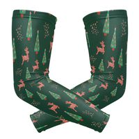 Fashion Sports Arm Supports Christmas Green Trees Pink Reindeer Basketball Shooter Sleeves Sunscreen Cuff Stretched Fabric for Football, Volleyball, Baseball Protection, Youth & Adult Sizes(1 Pair)