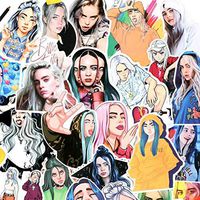 Fuguan Billie Eilish Stickers, Waterproof Vinyl Stickers Car Motorcycle Bicycle Skateboard Luggage Decal for Kids Teens Adults(4-8cm 50pcs 1)