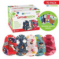 Optho-Patch Kids Eye Patches - Fun Boys and Girls Design - 60 + 10 Bonus Latex Free Hypoallergenic Cotton Adhesive Bandages for Amblyopia and Cross Eye - 2 Reward Chart Posters by Defined Vision
