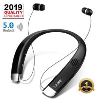 [Newest V5.0] Bluetooth Headphones Speaker 2 in 1,LIUHE Neckband Portable Wireless Headset Wearable Speaker True Stereo Sound Sweatproof Headphones with Retractable Earbuds Built-in Microphone