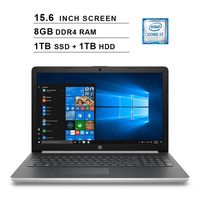 HP 2019 Newest 15.6 Inch HD Laptop (Intel Quad Core i7-8550U up to 4.0 GHz, 8GB RAM, 1TB SSD + 1TB HDD, Intel HD Graphics 620, WiFi, Bluetooth, DVD, HDMI, Windows 10 Home) (Silver)
