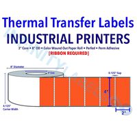 4" X 2" Thermal Transfer Orange (PMS 021) Labels - 3" Core, 8" OD - Perfed [640289]