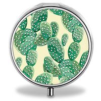 Cactus Pill Case, Round Stainless Drug Organizer Container Medicine Cover for Pocket Daily&Weekly