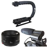 Opteka Action Filming Kit with 50mm f/1.8, X-Grip and Video Shotgun Microphone for Canon EOS 60D, 60Da, 50D, 5D, T5i, T4, T4i, T3i, T3 and SL1 Digital SLR Cameras
