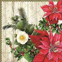 POINSETTIA HOLLY LEAVES CHRISTMAS EMBOSSED 13" x 13" 33CM X 33CM 20 X 3 PLY PAPER NAPKINS