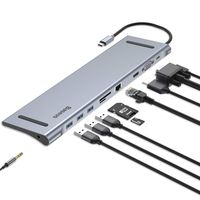 USB C Laptop Docking Station, Baseus Aluminum 10-in-1 USB C Hub with Gigabit Ethernet, USB-C Power Delivery, 3 USB 3.0, 4K HDMI, VGA, Audio Mic Port, SD/TF Card Reader for MacBook Pro & Type C Laptops