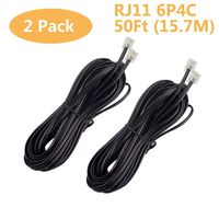 Uvital 50 Feet Telephone Landline Extension Cord Cable Line Wire with Standard RJ-11 6P4C Plugs(Black 15.3M,2Pack)