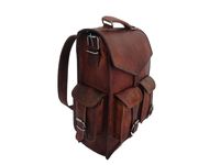 15" Vintage Leather Backpack Laptop Messenger Lightweight School College Bag Rucksack Sling for Men Women by Indian Hando Art