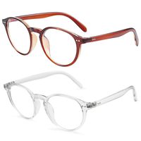 Blue Light Blocking Glasses, Vintage Round Reduce Headache Anti Eyestrain Tablet Reading/Gaming/Phones Glasses, Men/Women (2 Pack (Dark Brown&Transparent))