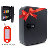 Key Box, Key Storage Lock Box, Key Cabinet, Key Lock Box, Lock Box, 48 Key Slots, Combination Lock, Wall Mounted, Made of Steel, Black