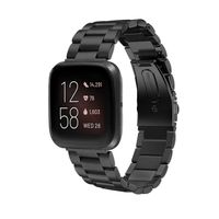Shangpule Compatible with Fitbit Versa 2 Bands for Women Men, Stainless Steel Metal Replacement Strap Wristband Accessories for Versa 2/Versa/Versa Lite Smart Watch Large Small (Black)