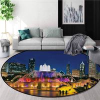 RUGSMAT Chicago Skyline Small Round Rug Carpet,Buckingham Fountain Landmark in The Center of Grant Park Vibrant Night Door Mat Indoors Bathroom Mats Non Slip,Diameter-24 Inch Multicolor