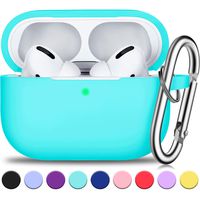 R-fun AirPods Pro Case Cover with Silver Keychain, Full Protective Silicone AirPods Accessories Skin Cover for Women Men Girl with Apple 2019 Latest AirPods Pro Case, Front LED Visible-Mint Green