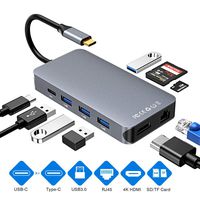 USB C Hub, 9 in 1 USB C to HDMI & RJ45 Gigabit Ethernet Hub with 4 USB3.0 Ports, SD/TF Card Reader & USB C Charging Port, Type C to 4K@30Hz HDMI&1000Mbps Network Adapter for Mac-Book Pro, DELL, HP etc