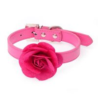 Axchongery Dog Collars, Adjustable Pet Rose Studded Necklace Leather Puppy Neck Strap (Hot Pink, M = 2.042CM(WL))