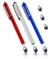 The Friendly Swede Stylus Pen Replaceable Micro-Knit Mesh Tip - Capacitive Touchscreen Stylus, Tablet Styli with Lanyards, Screen Cleaning Cloth and Replacement Tips (3 Pack) (Blue + White + Red)