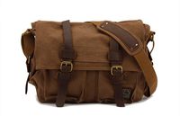 Sechunk Vintage Military Leather Canvas Laptop Bag Messenger Bags Medium