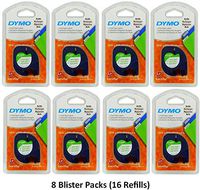 Dymo 10697 Self-Adhesive White Paper Labeling Tape for LetraTag (LT) Label Makers; 8 Blister Packs (16 Refills); Each Blister Pack contains Two 1/2" Wide x 13ft Long (12mm x 4m) Refill Rolls