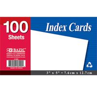 BAZIC 100 Ct. 3" X 5" Unruled White Index Card (Case of 36)